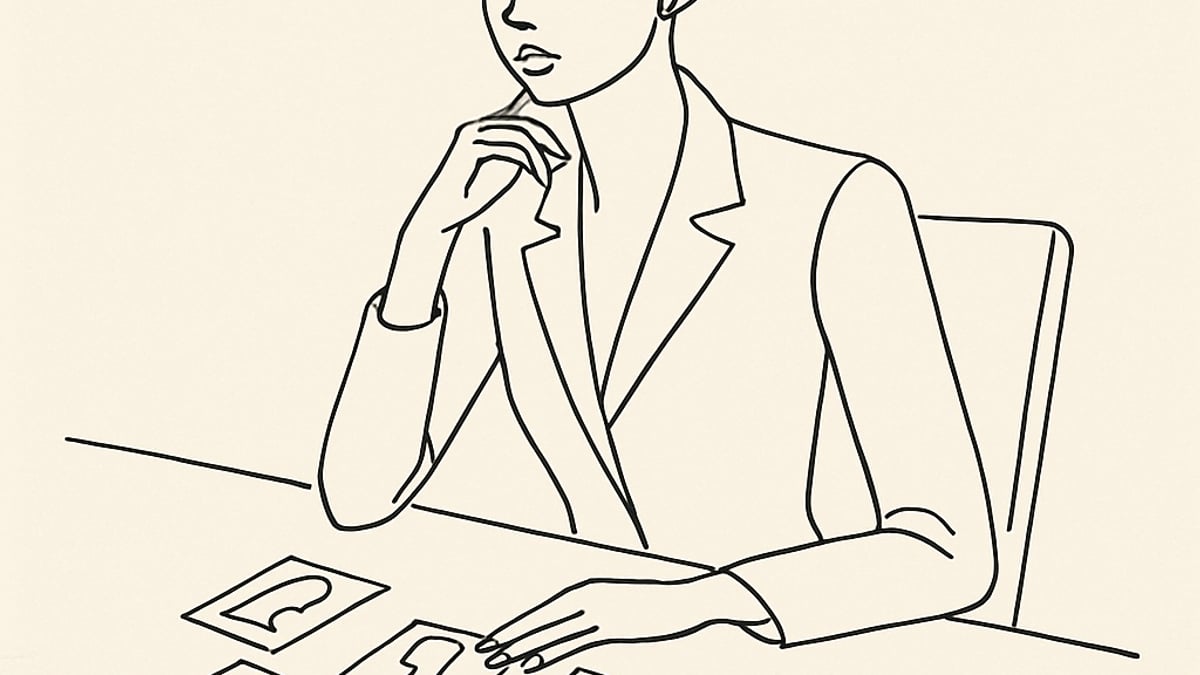Modeling agency booker reviewing new faces submissions and polaroid photos at a New York agency